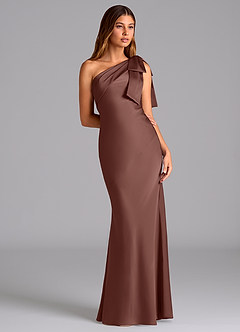Azazie Yuanna Bridesmaid Dresses Espresso Mermaid One Shoulder Stretch Satin Dress image5