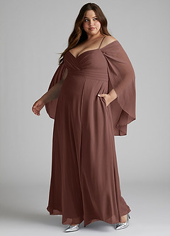 Azazie Cienna Jurken voor bruidsmeisjes Jurk van Chiffon met A-Lijn Off the Shoulder Espresso image10