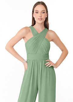 Azazie Berdie Bridesmaid Dresses Matcha Halter Chiffon Jumpsuit image5