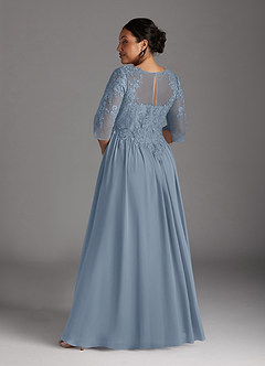 Azazie Mirielle Abiti per la Madre della Sposa Abito A-Line in Chiffon in Pizzo con Scollo a U Blu Polveroso image8