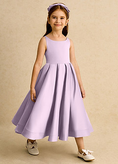 Azazie Babs Blumenmädchenkleider Ballkleid Plissee Matte Satin Kleid Frostiges Flieder image4