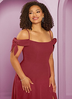 Barbie ♥ Azazie Bridesmaid Dresses Pomegranate A-Line Off the Shoulder Chiffon Convertible Dress image10