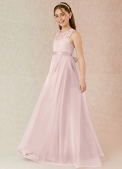 Azazie Georgette Junior Robe Trapèze en Tulle Dentelle Rose Pâle image3