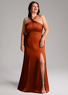 Azazie Rue Bridesmaid Dresses Paprika A-Line Pleated Stretch Satin Dress image11