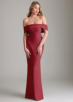 Azazie Lusinda Bridesmaid Dresses Pomegranate Mermaid Off the Shoulder Chiffon Convertible Dress image4