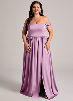 Azazie Calianna Bridesmaid Dresses Wisteria A-Line Off the Shoulder Stretch Satin Convertible Dress image6