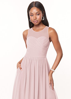 Azazie Nina Bridesmaid Dresses Blushing Pink A-Line Pleated Chiffon Dress image5