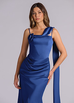 Azazie Inara Bridesmaid Dresses Royal Blue Mermaid Pleated Stretch Satin Dress image7