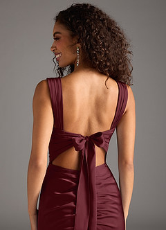 Azazie Jesaphine Bridesmaid Dresses Cabernet Sheath Bow Stretch Satin Dress image4