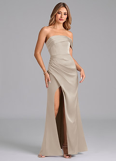 Azazie Lisbeth Robes de demoiselle d'honneur Robe Sirène Convertible en Satin extensible Épaule décolletée Givre image4
