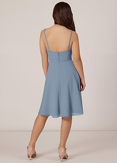Azazie Kalie Junior Dusty Blue A-Line with Belt Chiffon Dress image2
