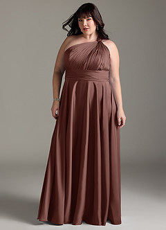 Azazie Charlize Bridesmaid Dresses Espresso A-Line One Shoulder Stretch Satin Dress image13