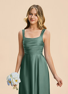 Azazie Azaria Junior A-Linie Plissee Stretch-Satin Kleid Eukalyptus image7