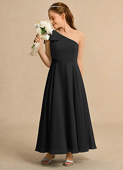 Azazie Guppy Girls Formal Flower Girl Dresses Black A-Line One Shoulder Chiffon Dress image5