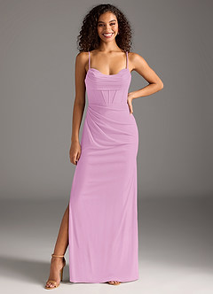 Azazie Mai Final Sale Agave Sheath Pleated Mesh Dress image3