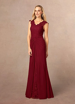 Azazie Jovie Mother of the Bride Dresses Burgundy A-Line Lace Dress image2