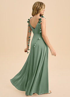 Azazie Gumdrop Junior Matcha Empire Pleated Stretch Satin Dress image1