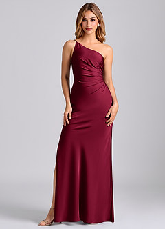 Azazie Marseli 신부 들러리 드레스 인어 한쪽 어깨 스트레치 새틴 바닥 길이 드레스 image5