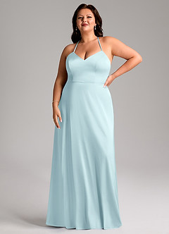 Azazie Mei Brautjungfernkleider A-Linie V-Hals Stretch-Satin Kleid Wolke Blau image7