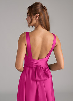 Azazie Kora Bridesmaid Dresses Fuchsia A-Line Pleated Stretch Satin Dress image2
