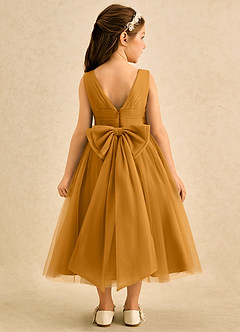 Azazie Macaron Jurken voor bloemenmeisjes A-Lijn Jurk van Tule Geplooid Boterbabbelaar image2