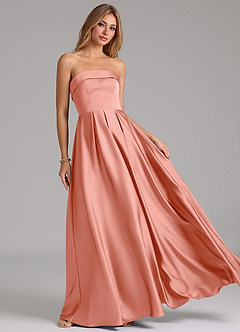 Azazie Lucienne Bridesmaid Dresses Coral A-Line Strapless Stretch Satin Convertible Dress image8