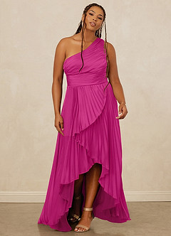 Christian Siriano Bridal for Azazie 1008 Robes de demoiselle d'honneur Robe Trapèze en Satin extensible Ue épaule Fuchsia image9