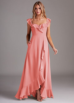 Azazie Lyra Bridesmaid Dresses Coral A-Line Chiffon Convertible Dress image3