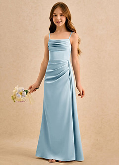 Azazie Shyla Girls Formal Blomsterpigekjoler Skede Plisseret Stræk satin Gulv-længde Kjole image3