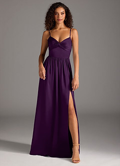 Azazie Zeya Bridesmaid Dresses Grape A-Line Pleated Stretch Satin Dress image2