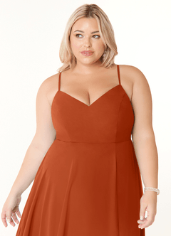 Azazie Clarissa Bridesmaid Dresses Burnt Orange A-Line V-Neck Chiffon Dress image22