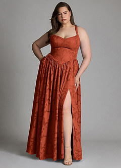 Azazie Francis Bridesmaid Dresses Auburn A-Line Corset Floral Burnout Dress image9