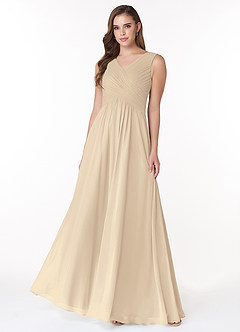 Azazie Flora Bridesmaid Dresses Champagne A-Line Pleated Chiffon Dress image1