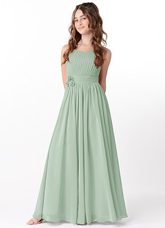 Azazie Astrid Junior Agave A-Line Floral Chiffon Dress image3