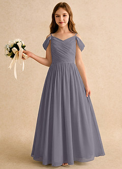 Azazie Chelo Girls Formal Blomsterpigekjoler En streg Plisseret Chiffon Gulv-længde Kjole image3