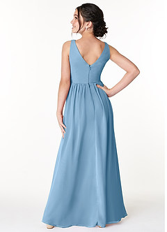 Azazie Sawyer Junior A-Linie Plissee Chiffon Kleid Stahlblau image2
