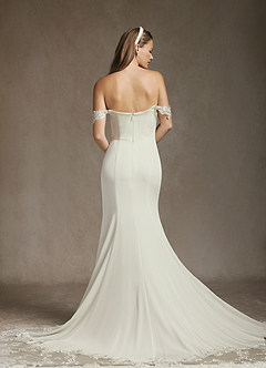 Azazie Rosalia Wedding Dresses Cream Mermaid Off-The-Shouler Sequins Crepe Back Satin Dress image2