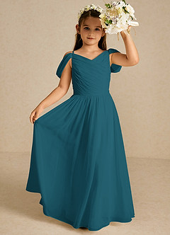 Azazie Chelle Flower Girl Dresses Ink Blue A-Line Pleated Chiffon Dress image1