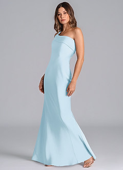 Azazie Driea Brautjungfernkleider Meerjungfrau-Linie One-Shoulder Stretch-Satin Kleid Himmelblau image6