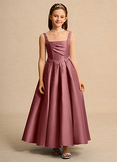 Azazie Mochi Girl Jurken voor bloemenmeisjes Baljurk Jurk van Mat Satijn Geplooid Amethist image1