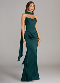 Azazie Sorrel Bridesmaid Dresses Pine Mermaid Strapless Stretch Satin Convertible Dress image3