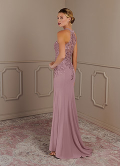 Azazie Tyra Mother of the Bride Dresses Dusty Rose Mermaid Halter Lace Stretch Crepe Dress image3