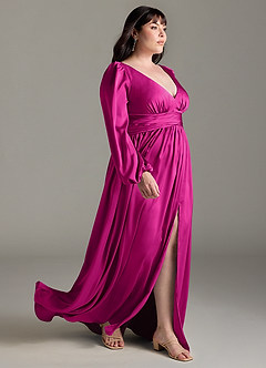 Azazie Norah Brudtärnklänningar Klänning av A-Line i Stretch Satin Fuchsia image10