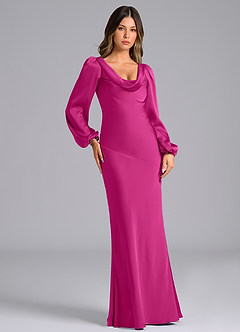Azazie Rylina Bridesmaid Dresses Fuchsia Mermaid Long Sleeve Stretch Satin Dress image4