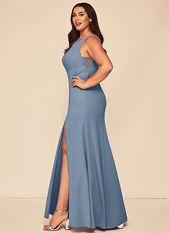 Azazie Rogue Bridesmaid Dresses Dusty Blue Mermaid Scoop Side Slit Stretch Crepe Dress image9