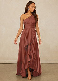 Christian Siriano Bridal for Azazie 1008 Bridesmaid Dresses Auburn A-Line One Shoulder Stretch Satin Dress image3