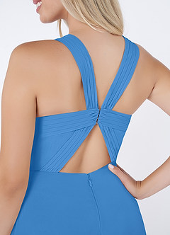 Azazie Jane Final Sale Blue Jay A-Line V-Neck Pleated Chiffon Dress image5