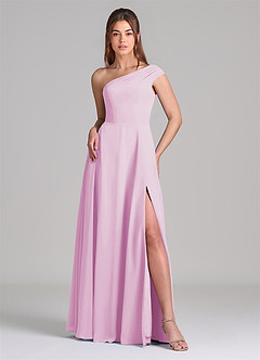 Azazie Melanie Bridesmaid Dresses Candy Pink A-Line Off the Shoulder Chiffon Dress image3