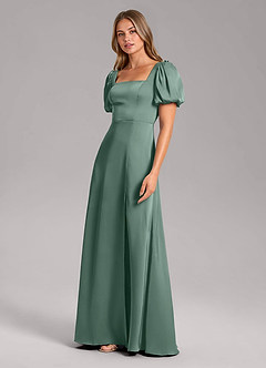 Azazie Fyona Vestidos de damas de honor Vestido de Eucalipto de Satén Elástico de Corte en A con Plisado image4
