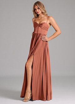 Azazie Tyla Robes de demoiselle d'honneur Robe Trapèze en Satin extensible Encolure en Forme de Cœur Argile image6
